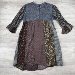 Young Threads Boho Dress Medium Denim Patchwork Tunic Fairy Whimsi Cottage